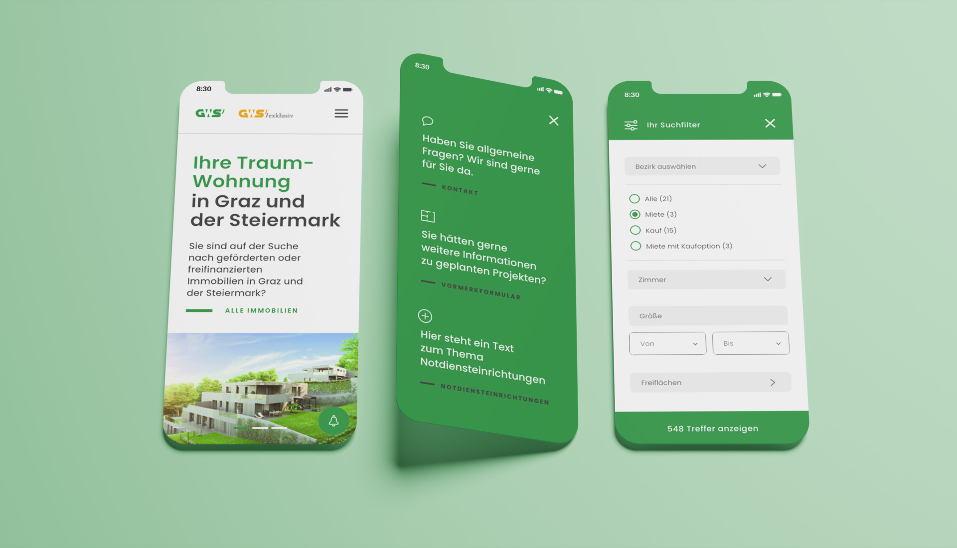 Online Marketing Screendesigns GWS UX- / UI-Design